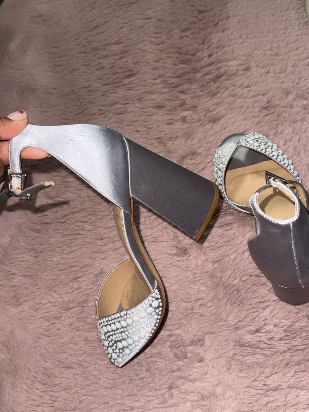 Jewel Badgley Mischka Mayra pearl heels, size 8.5
